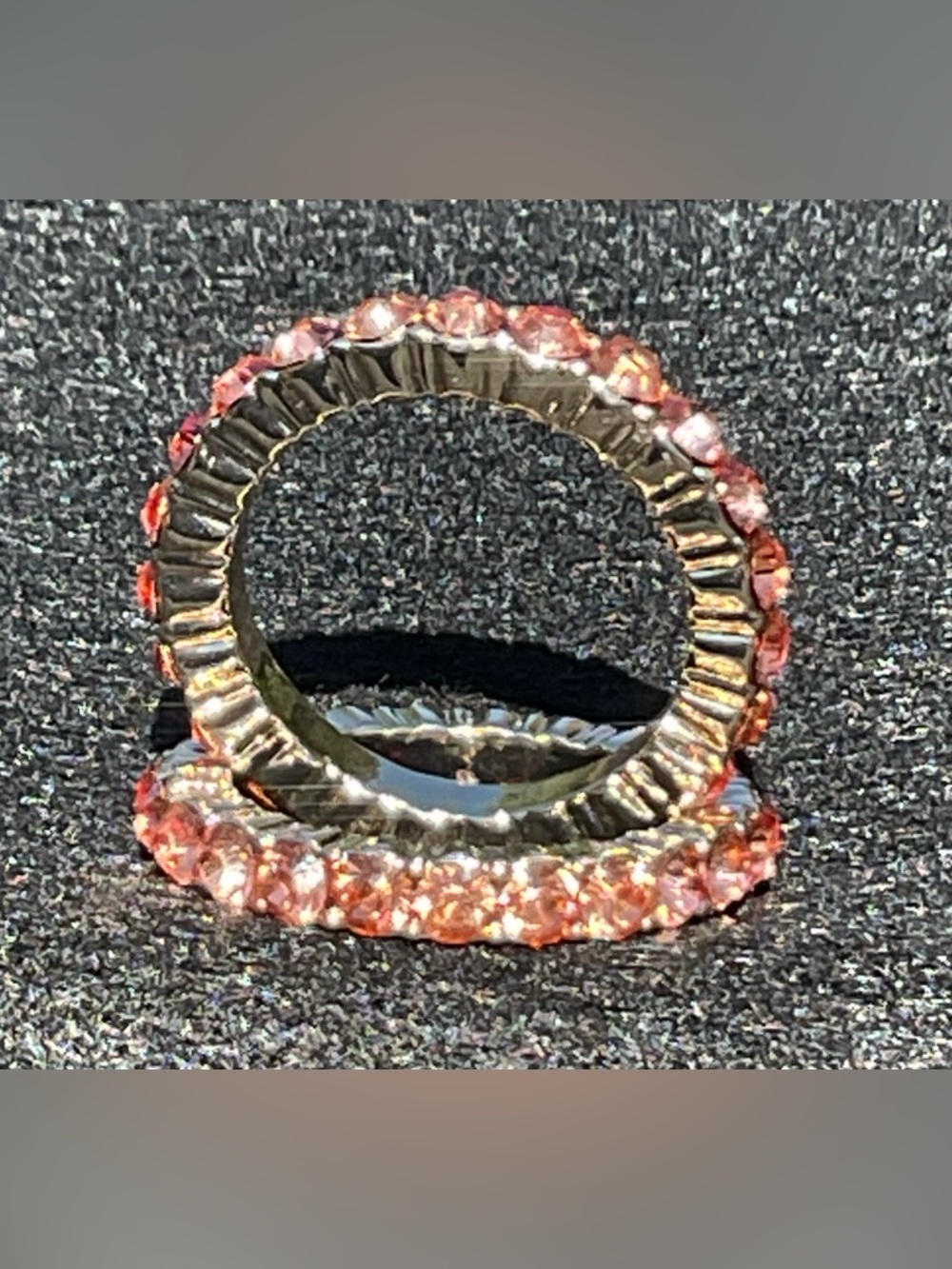 Luxe Blush Pink Crystal Double Row Eternity Two Bands Gold Tone Ring Size 7